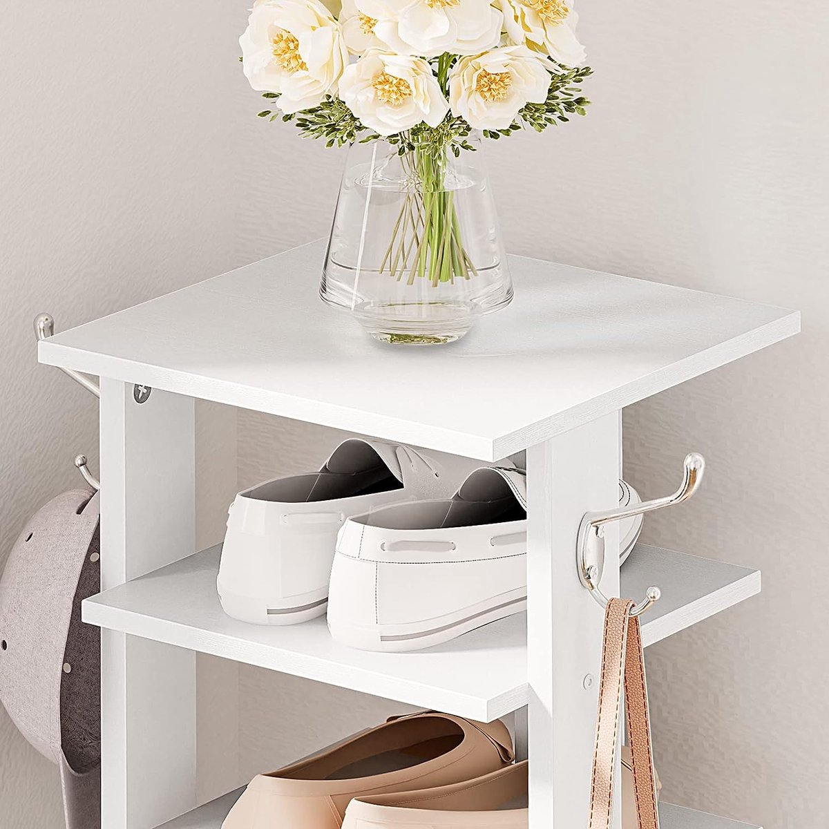 HOOBRO 9-laags Schoenenrek - Smal, Houten, Met 2 Haken - Wit, 132 Cm Hoog