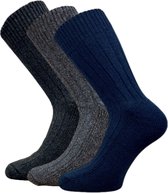 3 paar Noorse wollen sokken - Antraciet/Grijs/Marineblauw - Maat 39-42