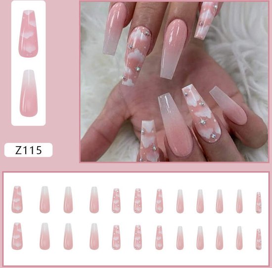 Foto: De 2 lalas kunstnagels nep nagels plak nagels diamandjes steentjes press on nails 24 stuks secondenlijm nagelpatches vijl bokkepootje alcoholdoekje