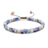 Sorprese armband - Ibiza Beads - armband dames - vierkante kralen - roze/blauw/groen - verstelbaar - cadeau - Model K