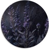 PVC Schuimplaat Muurcirkel - Getekende Paarse Lavendel Bloemen met Donkere Achtergrond - 70x70 cm Foto op Muurcirkel (met ophangsysteem)