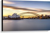 Canvas - Zonsondergang achter de Brug in Sydney, Australië - 90x60 cm Foto op Canvas Schilderij (Wanddecoratie op Canvas)