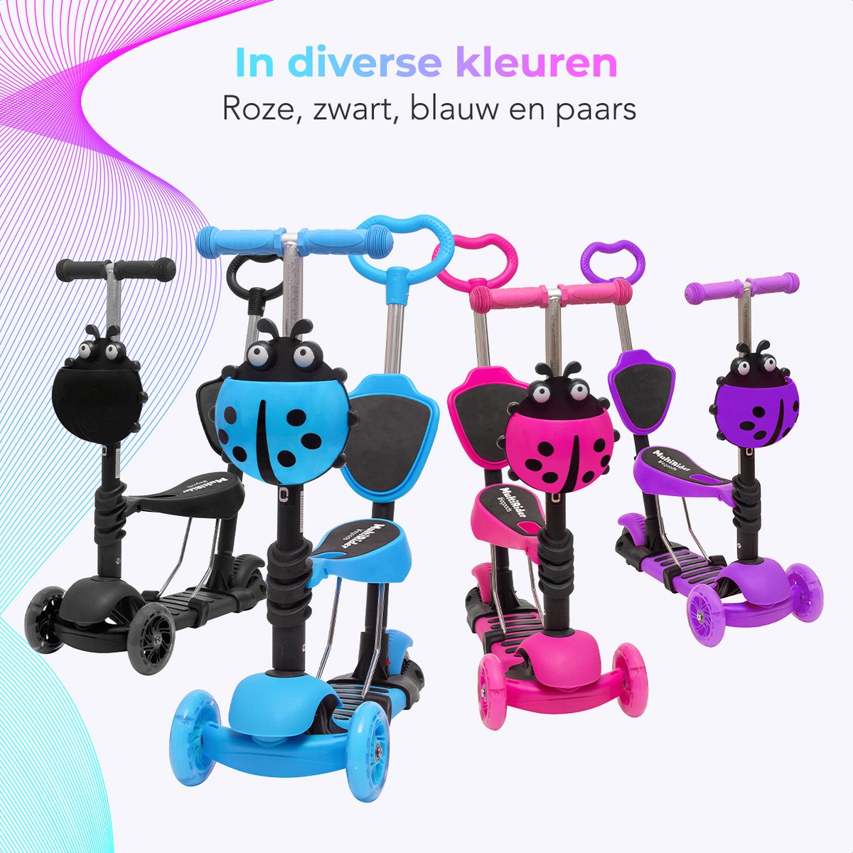 LifeGoods MultiRider - Kinderstep met Duwstang - 3 tot 8 Jaar - Hoogte Verstelbaar - Jongens/Meisjes - Lichtgevende LED Wielen - Blauw — afbeelding 5