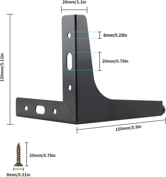 DBREAKS 8 meubelpoten, vierkant profiel, meubelpoten, 10 cm, zwart, lowboard meubelpoten, voor het verhogen en nivelleren van meubels, voor kast, tafels, salontafel, schroeven inbegrepen