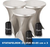 Statafelrok Zilver x 3 – ∅ 80-85 x 110 cm - Statafelhoes met Draagtas - Luxe Extra Dikke Stretch Sta Tafelrok voor Statafel – Kras- en Kreukvrije Hoes