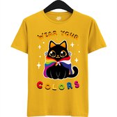 Dutch Pride Kitty - Volwassen Unisex Pride Flags LGBTQ+ T-Shirt - Gay - Lesbian - Trans - Bisexual - Asexual - Pansexual - Agender - Nonbinary - T-Shirt - Unisex - Geel - Maat 4XL