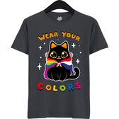 Dutch Pride Kitty - Volwassen Unisex Pride Flags LGBTQ+ T-Shirt - Gay - Lesbian - Trans - Bisexual - Asexual - Pansexual - Agender - Nonbinary - T-Shirt - Unisex - Mouse Grijs - Maat XXL