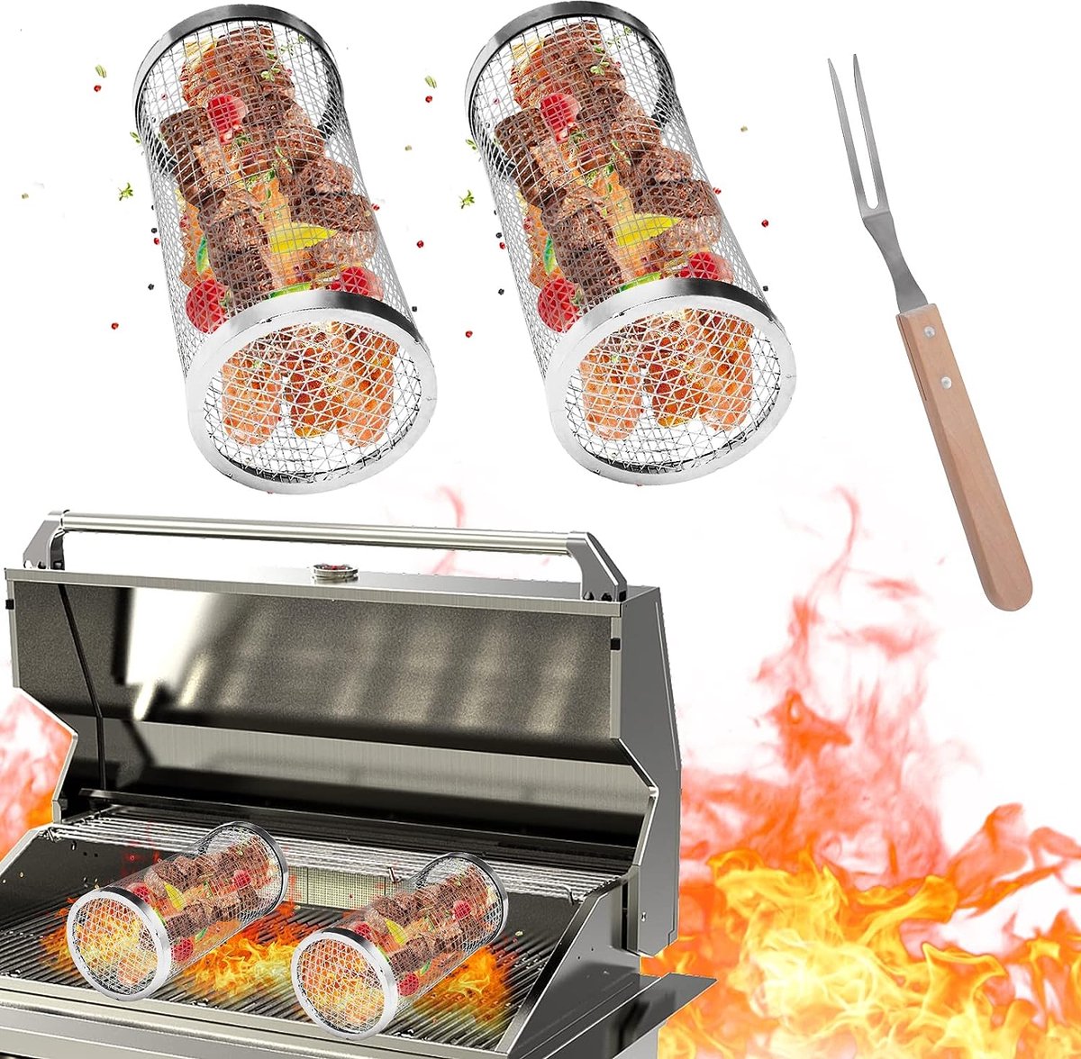 Grillmand Set 2 Stuks Houten Handvatten BBQ
