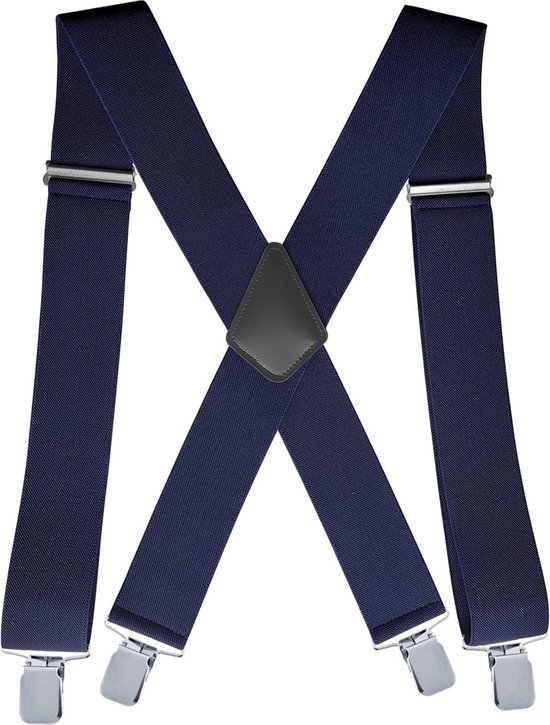 Fako Fashion® - Bretelles larges pour homme - Adultes - 50 mm de large - 4 clips - Clips de 28 mm de large - XL - 120 cm - Blauw marine