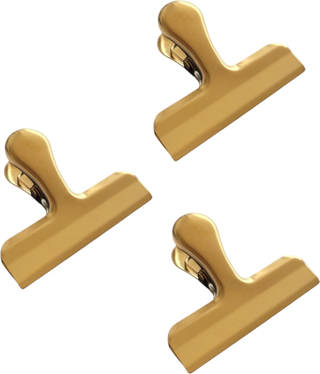 Vershoudclips 3 stuks 7,5 cm- afsluitclips - vershoud knijpers - zakklem - knijpers metaal clip - Goud - oDaani
