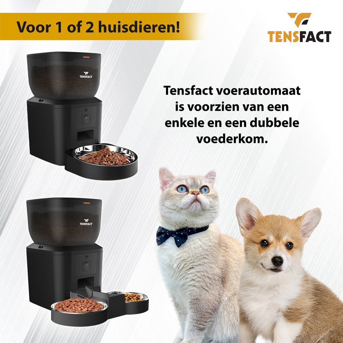 Afbeelding 3 van Automatische Voerbak Kat - Voerautomaat Kat met Camera - 2 in 1 Enkel en Duo Bak - Voerbak Kat - Zwart - Tensfact®