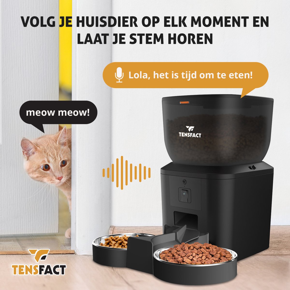 Afbeelding 2 van Automatische Voerbak Kat - Voerautomaat Kat met Camera - Voerbak Kat - Zwart - Tensfact®
