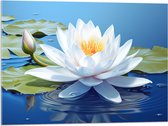 Acrylglas - Wit Vol Bloeiende Waterlelie op Water en Leliebladeren - Bloemen - 80x60 cm Foto op Acrylglas (Met Ophangsysteem)