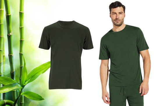 Bamboe Casual Heren T Shirt - Groen - XXL - T Shirt Heren - Bamboo - Ronde Hals