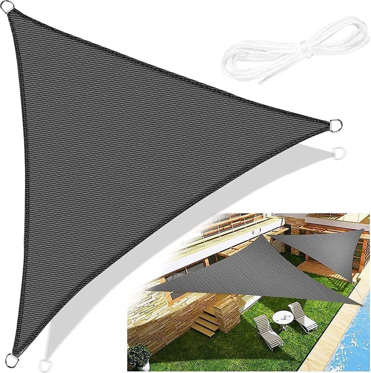 driehoekig, rechthoekig, zonneluifel, driehoekig, 3 x 3 x 3 m, zonwering, ademend, UV-bescherming, permeable canopy voor terras, balkon en tuin, donkergrijs