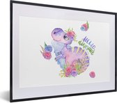 Fotolijst incl. Poster - Dinosaurus - Kinderkamer - Waterverf - Meisjes - Kinderen - Roze - 40x30 cm - Posterlijst