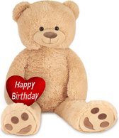 BRUBAKER - XXL Teddybeer 100 cm Beige - Happy Birthday Hart - Zacht Speelgoed - Pluche Knuffel - Teddybeer - Knuffel - Verjaardag Cadeau