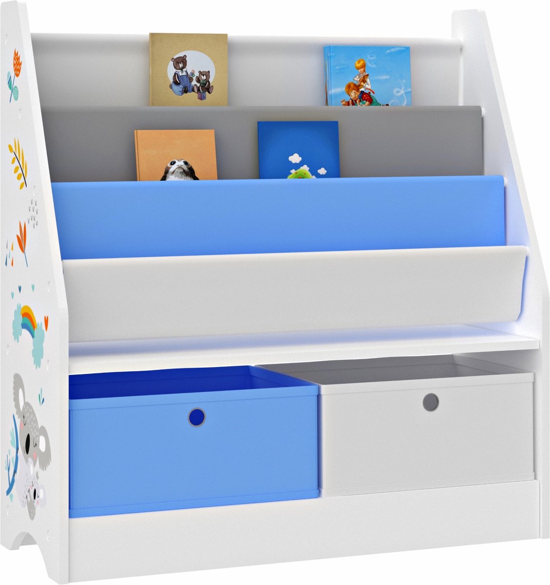 en.casa Kinderboekenkast Neda opbergkast 74x71x23 cm Koala motief wit, grijs en blauw