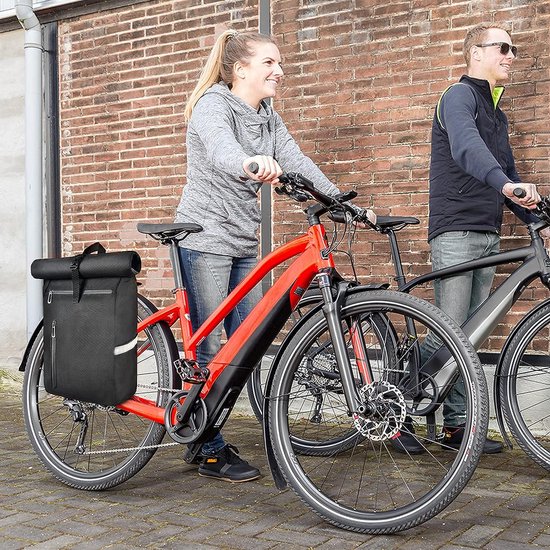 Fietstas voor bagagedrager, 22 liter fietstassen rugzak, multifunctionele bagagedragertas, waterdicht en reflecterend (puur zwart) van Fietstas — afbeelding 4