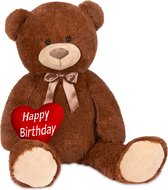 BRUBAKER - XXL Teddybeer 100 cm met een Hartje - Happy Birthday - Zacht Speelgoed Knuffel - Bruin- Teddybeer - Knuffel - Verjaardag Cadeau