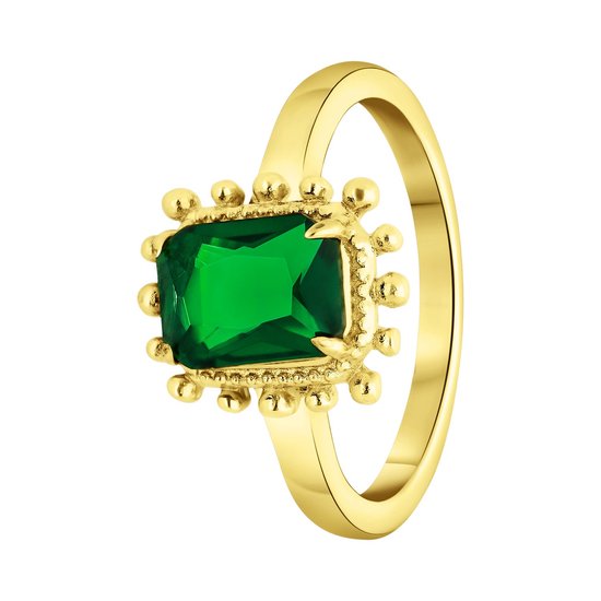 Lucardi Dames Stalen goldplated vintage ring vierkant groen - Ring - Staal - Goudkleurig - 17 / 53 mm