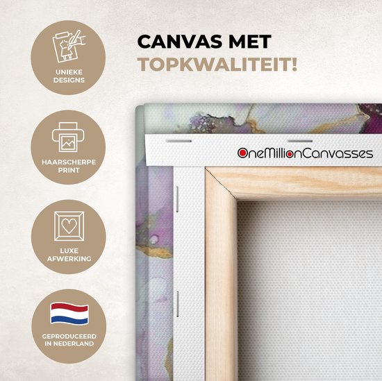 Toile Peinture Marbre - Abstrait - Or - Violet - 140x90 cm - Décoration murale