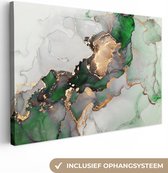 Toile Peinture Marbre - Goud - Vert - Luxe - 140x90 cm - Décoration murale