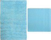 MSV Douche anti-slip/droogloop matten - Napoli badkamer set - rubber/polyester - lichtblauw