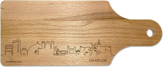 Skyline Borrelplank Haarlem - Hapjesplank - Serveerplank - Cadeau Jubilea - Cadeau verjaardag - Cadeau geschenk - Serveren - WoodWideCities