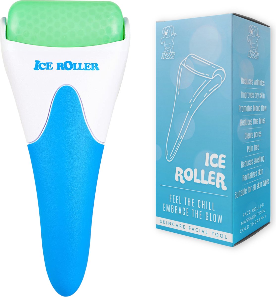 JAXY Ice Roller - Ijs Roller - Gezichtsroller - Dermaroller - Gua Sha - Skincare - Ice Roller Gezicht - Gezichtsmassage Apparaat - Jade Roller - Blauw/Groen