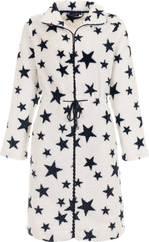 Dames badjas met rits - sterrenprint - fleece - zacht & warm - ritssluiting badjas dames - luxe ochtendjas -maat XL (48-50)