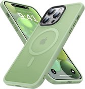 Hoesje compatibel met MagSafe - Geschikt voor Apple iPhone 14 Pro - Matte Beschermhoes - Back Cover met Magneet - Geschikt voor Draadloos Opladen met Magnetische Ring - Groen