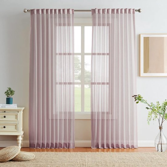 Gordijnen violet met plooiband transparante gordijnen voor woonkamer set van 2, 260x140cm