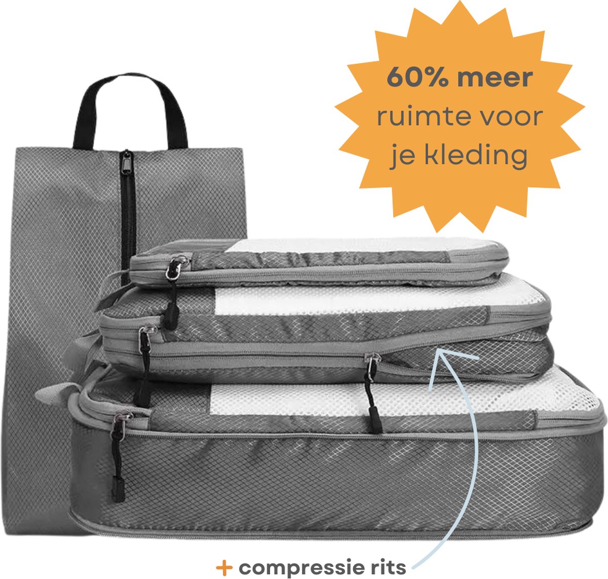 Bol.com Packing Cubes Compression - Reistasjes - Koffer Organizer set 4 Delig - Packing Cubes Backpack - Compression Cube - Reis... aanbieding