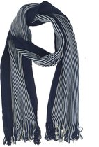 Herensjaal winter wintersjaal gestreept van acryl 180 x 30 centimeter kleur blauw grijs