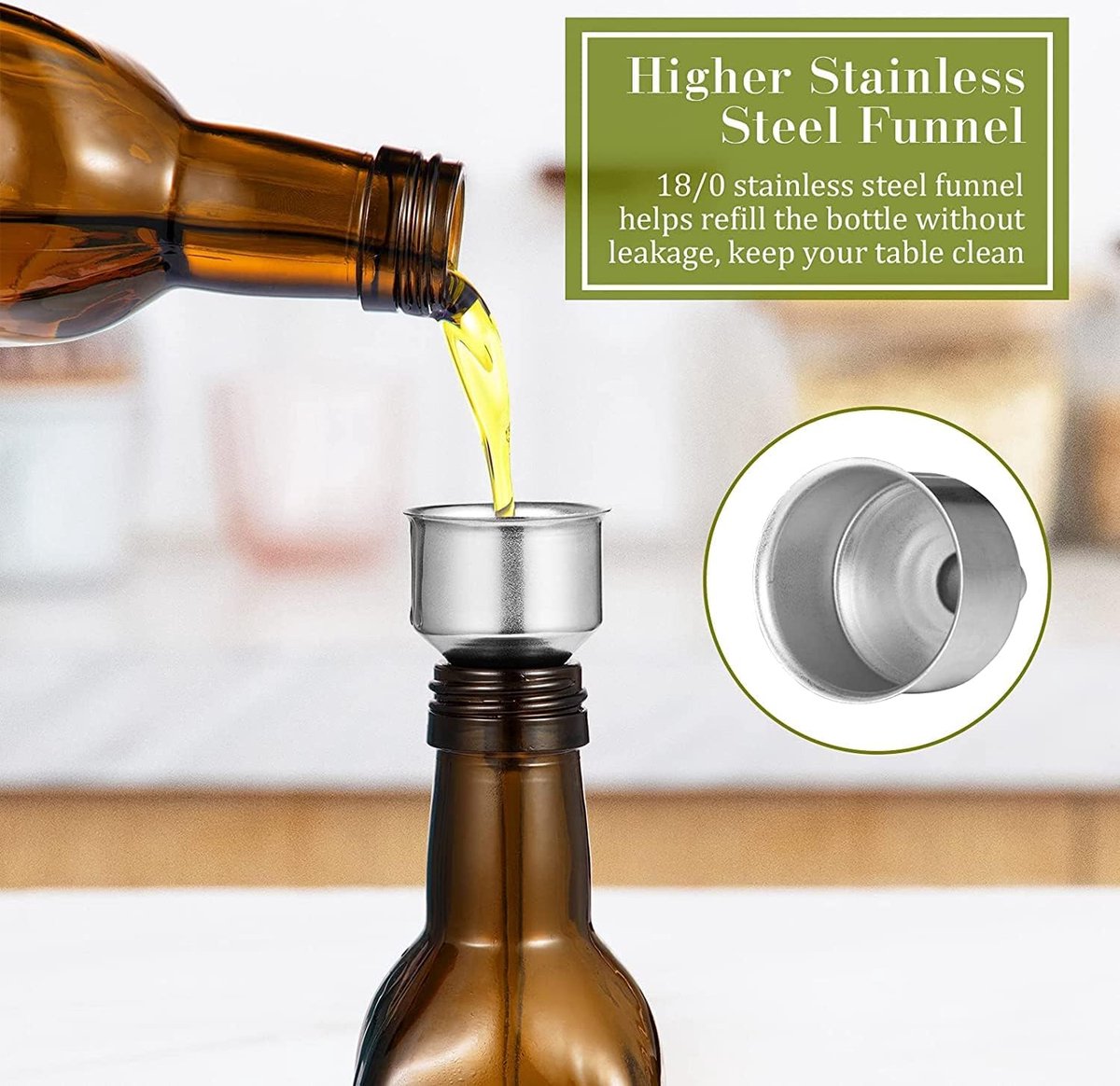 FNLLC Set 6 Bouteilles Huile & Vinaigre 500 Ml En Verre – Distributeur Huile D'Olive Avec Entonnoir, Bouchons Liège & Étiquettes, Design Carré Anti-Dérapant