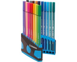foto van STABILO Pen 68 - Premium Viltstift - ColorParade - Antraciet/Licht Blauw - Set Met 20 Verschillende Kleuren