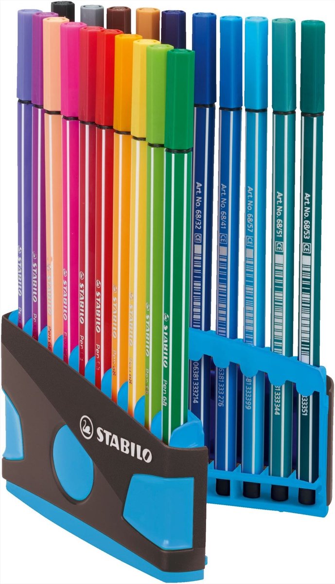 STABILO Pen 68 - Premium Viltstift - ColorParade - Antraciet/Licht Blauw - Set Met 20 Verschillende Kleuren - STABILO