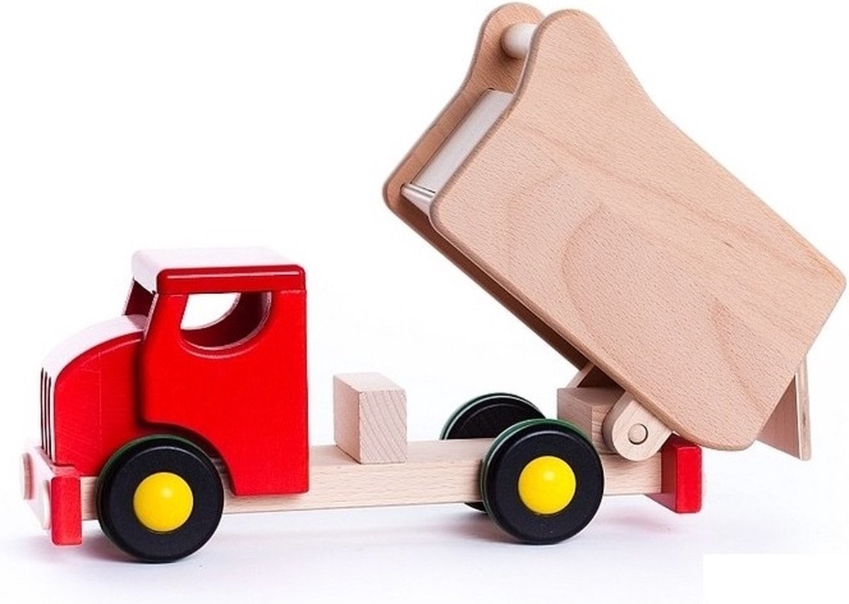 Bajo Houten Kiepwagen Rood met Geometrische Blokken - 26 cm