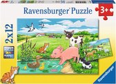 Ravensburger puzzel Jonge dieren op het platteland - 2x12 stukjes - kinderpuzzel
