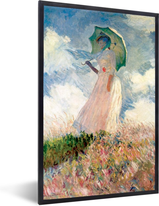 Fotolijst incl. Poster - Vrouw met parasol - Schilderij van Claude Monet - 40x60 cm - Posterlijst
