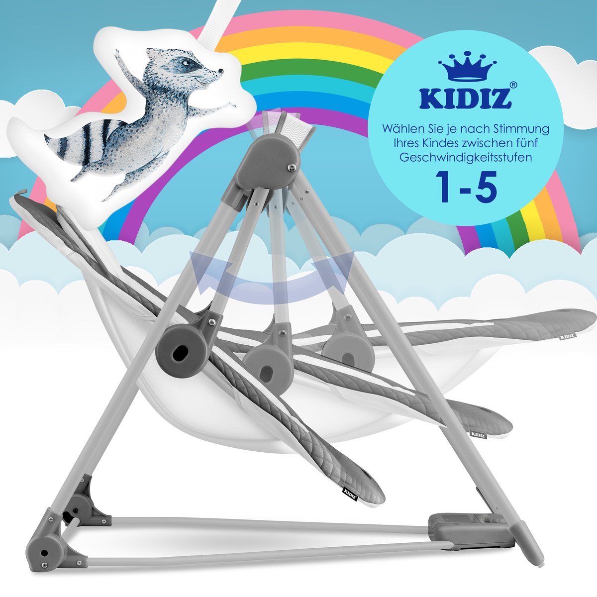 KIDIZ Wipstoel Baby Elektrisch Babyschommel tot max 9kg - Antraciet thumbnail 3