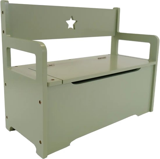 Bandits & Angels Houten Speelgoedkist Opberbankje Retro Groen - 2in1 Opbergbank Zitbank - Zithoogte 24 cm - Afmeting 60x27x47 cm - Voor Jongens en Meisjes - Meubelstuk Kinderkamer