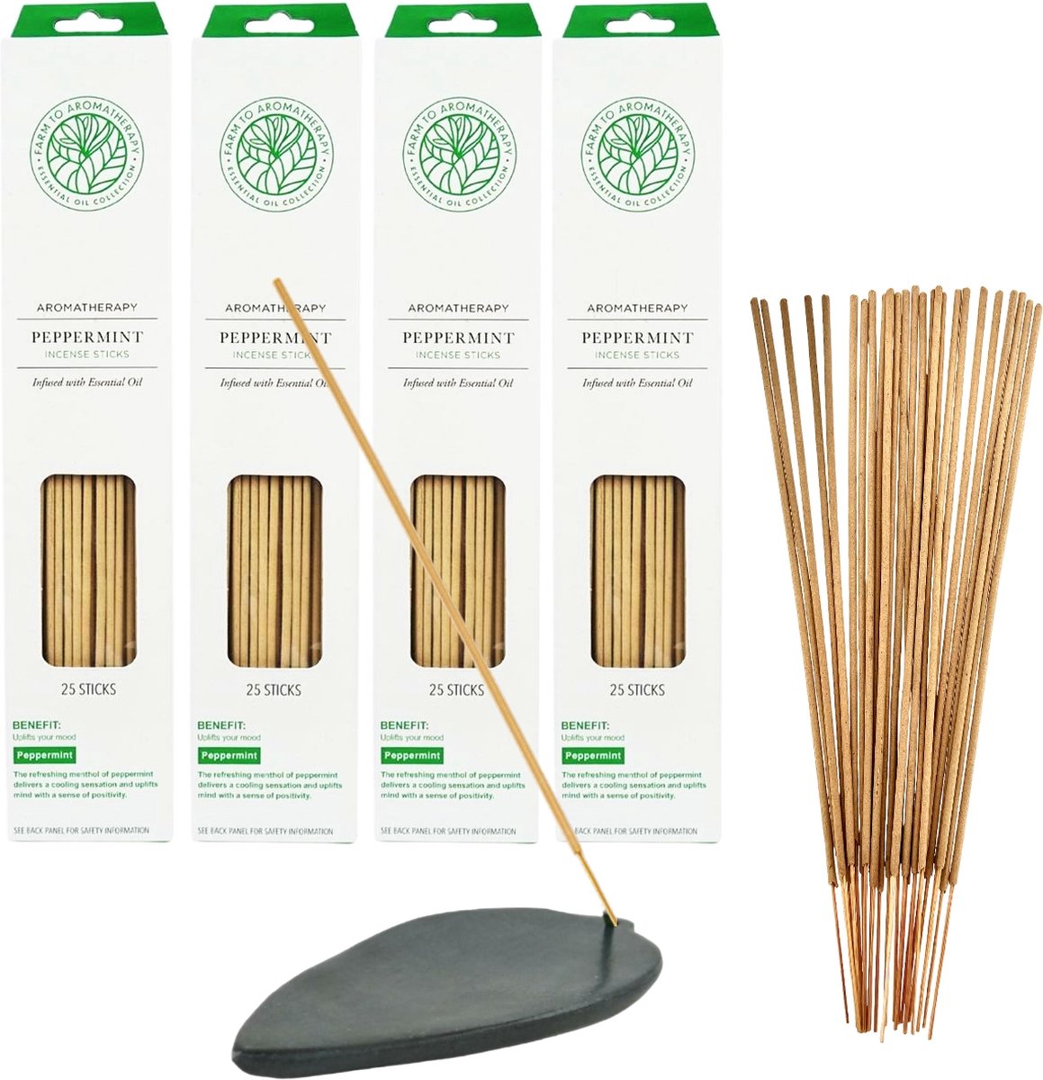 Wierook Aromatherapy Peppermint 100 stokjes incl. Speksteen Wierookhouder