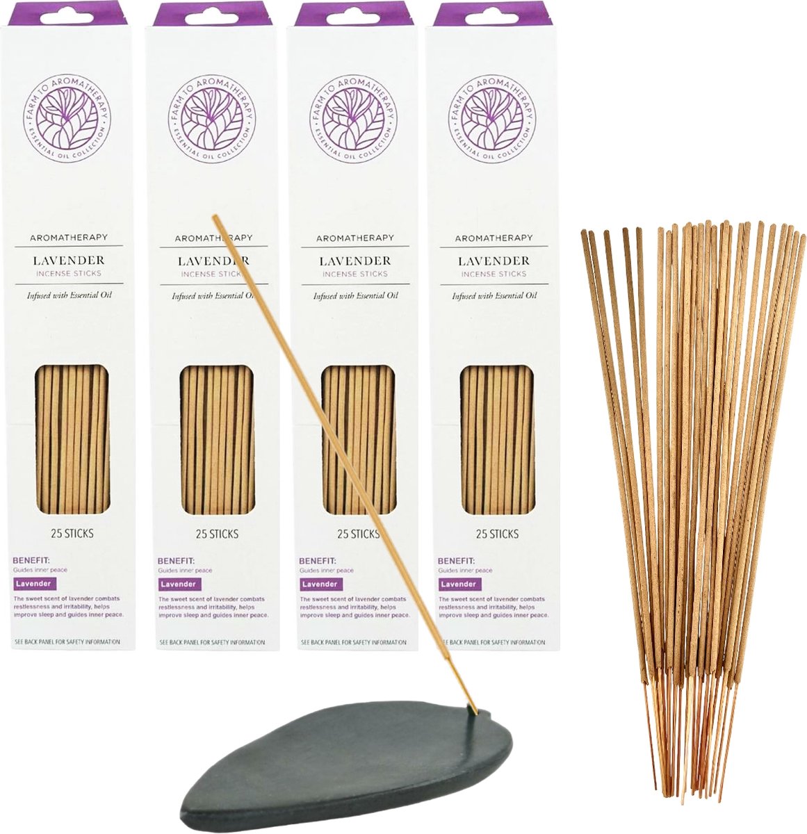 Wierook Aromatherapy Lavendel 100 stokjes incl. Speksteen Wierookhouder