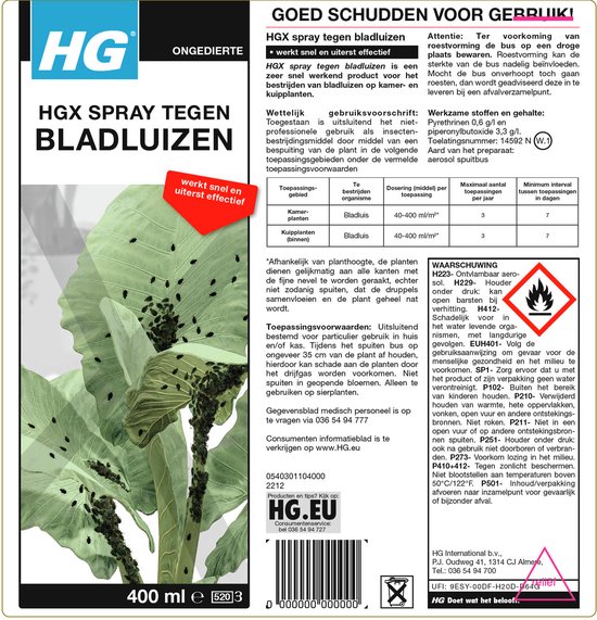HGX spray tegen bladluizen 14592N 400ml - HG