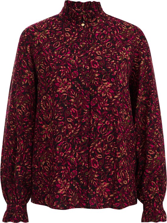 TAIFUN Dames Blouse met volant aan de zoom Taupe gemustert-34