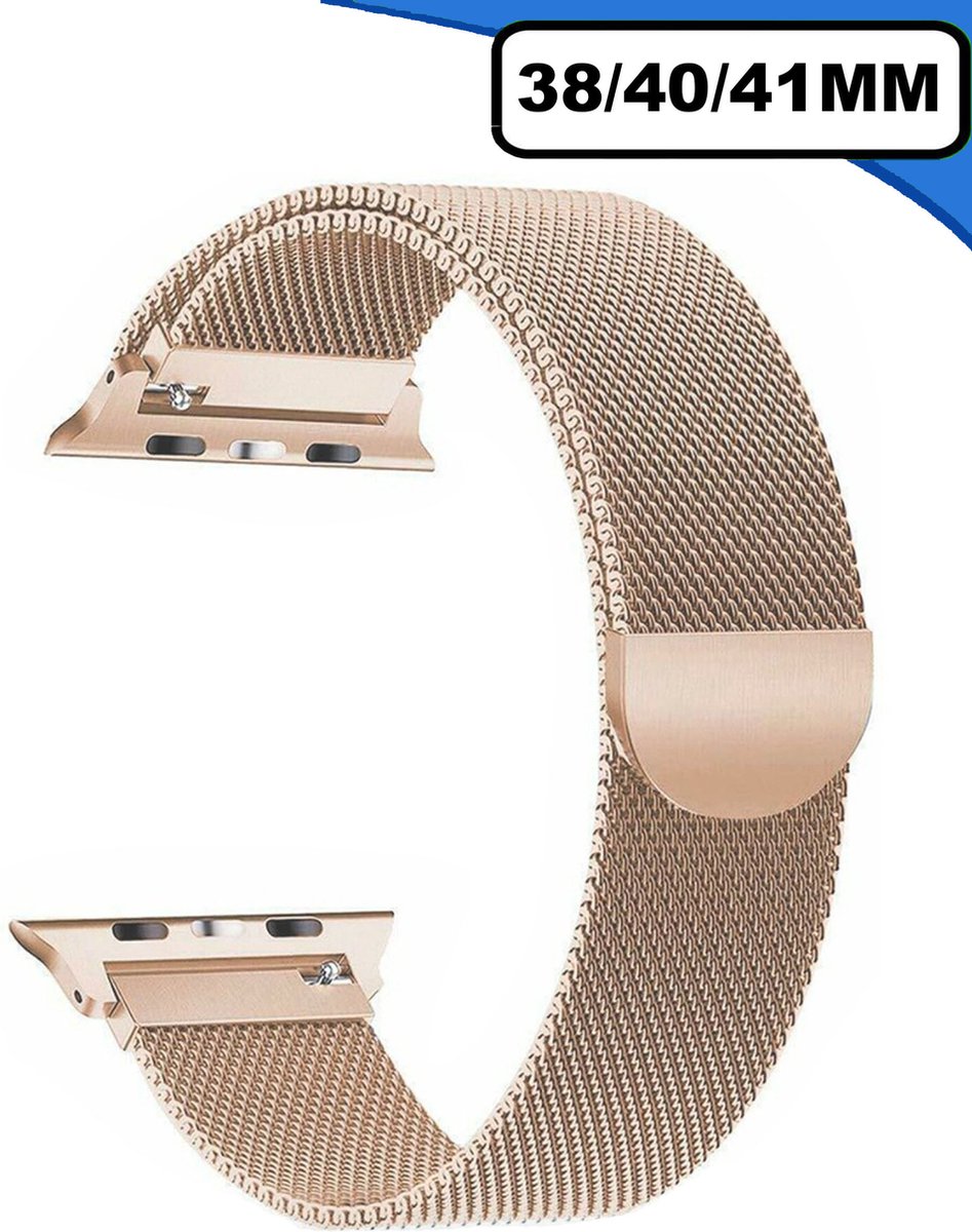 WoniQ Milanees Bandje Geschikt voor Apple watch 1/2/3/4/5/6/7/8/9/10/SE/Ultra 38mm / 40mm / 41mm / 42mm RVS - Champagne Goud- met een stevige magneetsluiting gemaakt van rvs