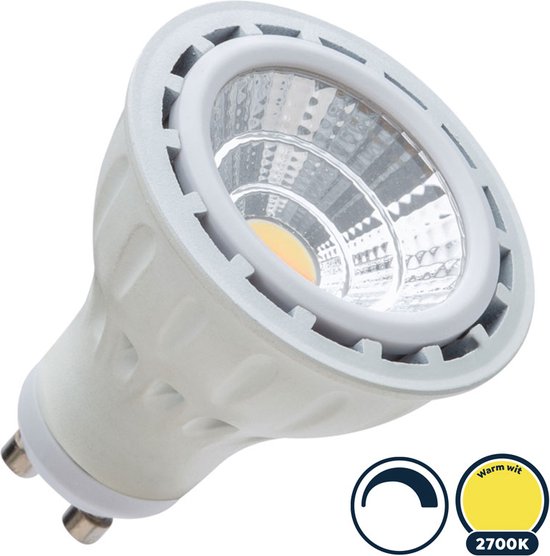 GU10 led spot 5 Watt, dimbaar, 5W vervangt 50W, warm wit (2700K), 335 lumen, 230V, Ø57mm diameter