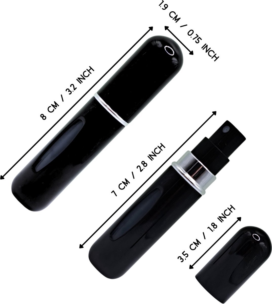 Mini Parfum Flesje - Navulbaar - 5 ml - Reisflesje - Parfumverstuiver - Zwart 2 stuk